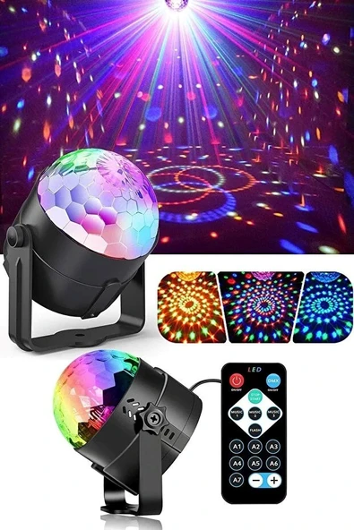 Kumandalı Sese Duyarlı Çok Renkli LED Disko Topu - Lazer Işıklı Parti Küresi ürün görseli 1