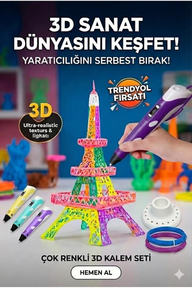 3D Kalem Seti (MOR ) Dijital Göstergeli + 3 Renk Filament Hediyeli Eğitici Yazıcı ABS/PLA Uyumlu ürün görseli 1