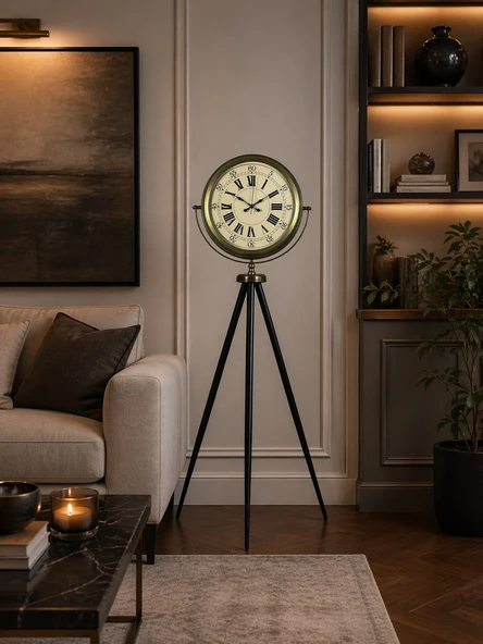 Antik Görünümlü Eskitme Tripod Ayaklı Saat ürün görseli 1