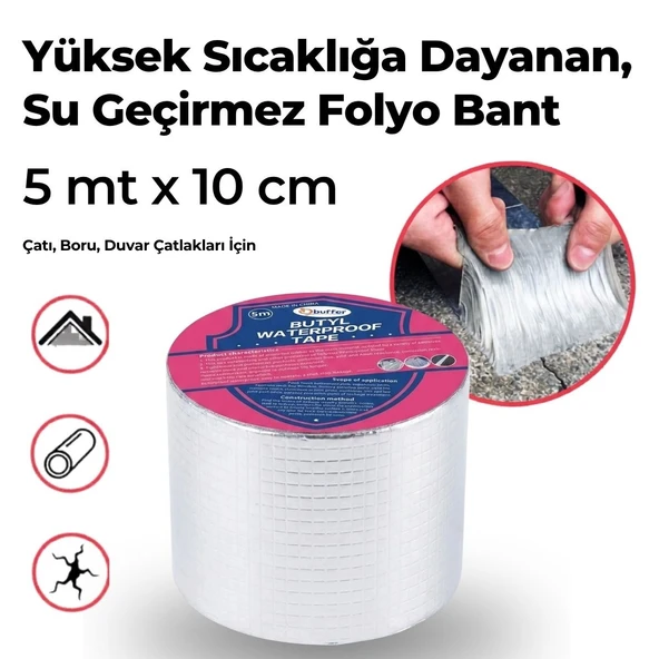 Yüksek Sıcaklık Dayanan Su Geçirmez Çatı Boru Duvar Çatlak Yapışkan Çamur Bant Folyo 5 mt x 10 cm ürün görseli 1