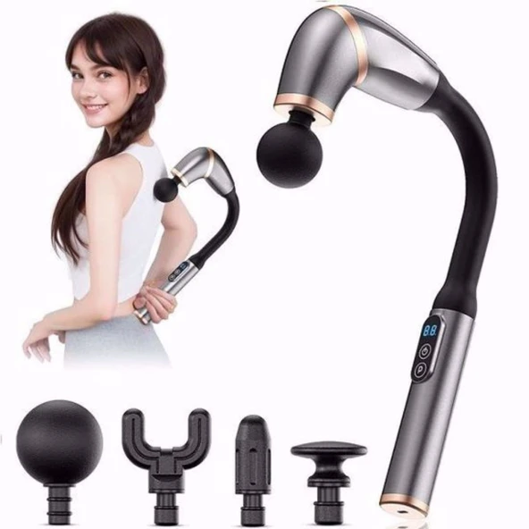 4 Farklı Başlıklı Uzun Saplı Derin Doku Masaj Tabancası, Boyun, Omuz ve Sırt için Ergonomik Saplı Çoklu Masaj Modlu Taşınabilir Masaj Aleti ürün görseli 1
