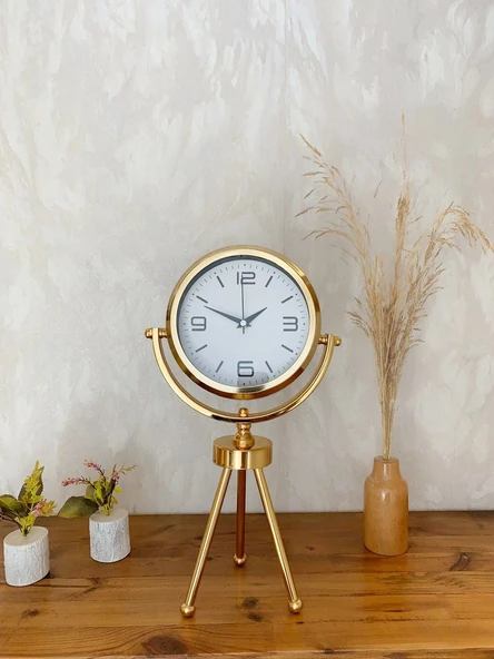 Gold Metal Mini Tripod Modern Masa Saati 45×26 cm - Şık ve Dekoratif Tasarım ürün görseli 1