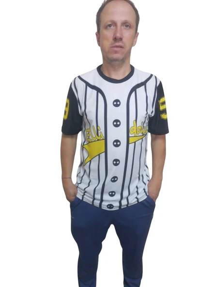 Erkek T-shirt 59 Numara Baskılı Sarı (kesik Elyaf Kumaş) ürün görseli 1