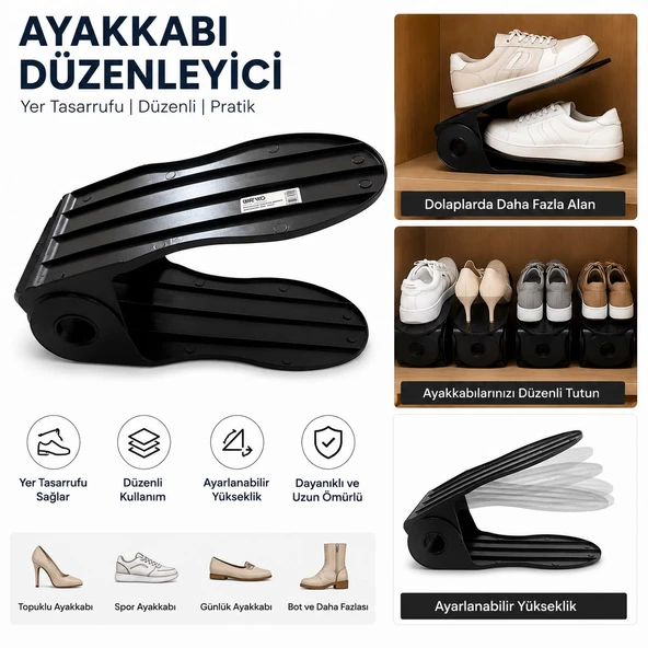 Ayarlanabilir Ayakkabı Düzenleyici Rampa - Dolap İçi Yer Tasarrufu Sağlayan Ayakkabılık Organizer ürün görseli 1