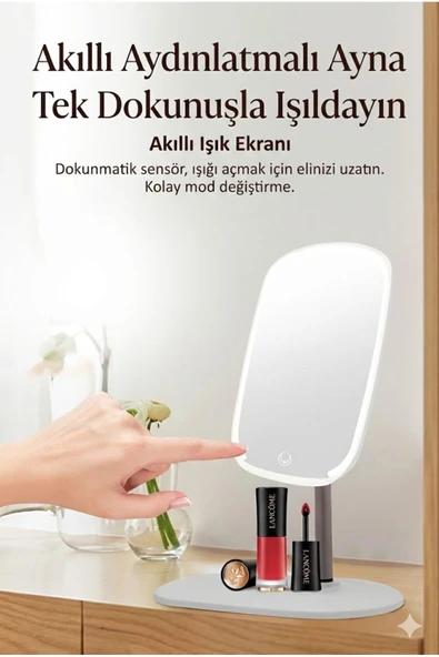 Dokunmatik led ışıklı makyaj aynası dikdörtgen 3 renk ışık LED MASA AYNASI ürün görseli 1