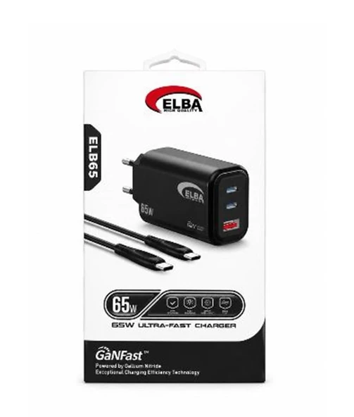 Elba ELB-65 65W Siyah Type- C To Type-C GAN Şarj Aleti ürün görseli 1