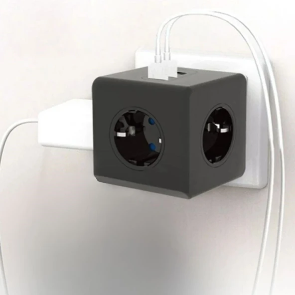Isıya Dayanıklı Termal Akım Korumalı ve Çocuk Korumalı 3 Priz Girişli 3 USB Girişli Küp Priz ürün görseli 1