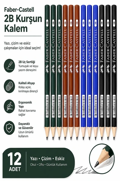 Şövalye Kurşun Kalem 12 Adet Faber Castell Yuvarlak Gövdeli Siyah Kurşun Kalem Yumuşak Yazım Kolay Tutuş Kaliteli ürün görseli 1
