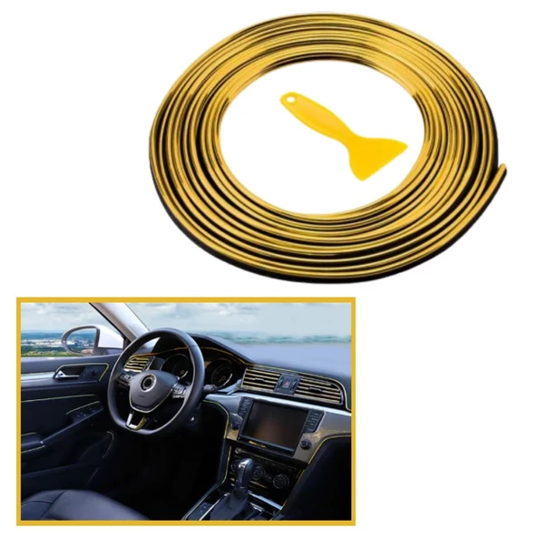 Gold Araba Oto Trim Dekorasyon Şeridi Kauçuk Elastik Kolay Kurulum 5 metre Şerit Bant ürün görseli 1