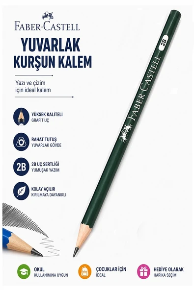 Şövalye Kurşun Kalem 1 Adet Faber Castell Yuvarlak Gövdeli Siyah Kurşun Kalem Yumuşak Yazım Kolay Tutuş Kaliteli ürün görseli 1