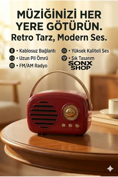 Nostaljik Retro Bluetooth Hoparlör - FM Radyo, USB ve Bluetooth Kablosuz Hoparlör ürün görseli 1