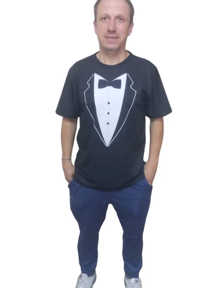Erkek T-shirt Papyon Baskılı Siyah (kesik Elyaf Kumaş) ürün görseli 1