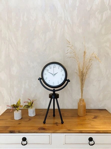 Siyah Metal Mini Tripod Masa Saati 45×26 cm ürün görseli 1