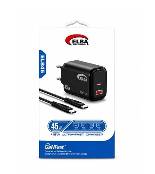 Elba ELB45 45W Siyah Type- C To Type-C GAN Şarj Aleti ürün görseli 1