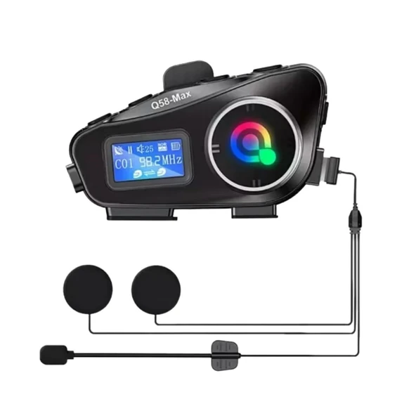 Q58 Motorsikletler İçin Fener Özellikli SD Kart Bölümlü LCD Ekranlı Kablosuz Bluetooth Kulaklıklı - Suya Dayanıklı Kask Kulaklığı ürün görseli 1