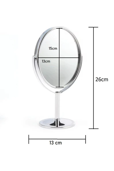 Oval Masaüstü Ayaklı 360° Dönebilen, İşyeri, Seyahat İçin Mini Krom Ayna 15X25CM ürün görseli 1