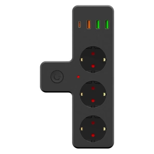 Termal Akım Korumalı 3 Adet Soket,3 Adet USB ve 1 Adet Type-C Girişli 20w Priz Model 3397 ürün görseli 1