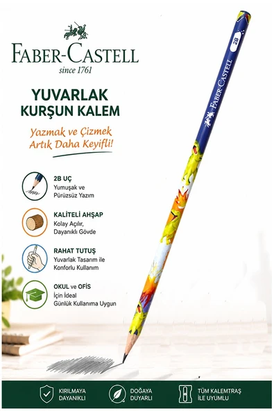 Dinazor Kurşun Kalem 1 Adet Faber Castell Yuvarlak Gövdeli Siyah Kurşun Kalem Yumuşak Yazım Kolay Tutuş Kaliteli ürün görseli 1