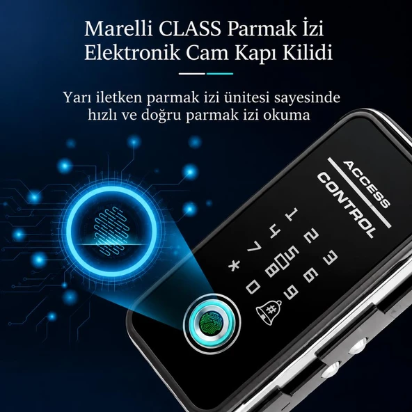Marelli Class Parmak İzli Şifreli ve Kartlı Elektronik Cam Kapı Kilidi ürün görseli 1