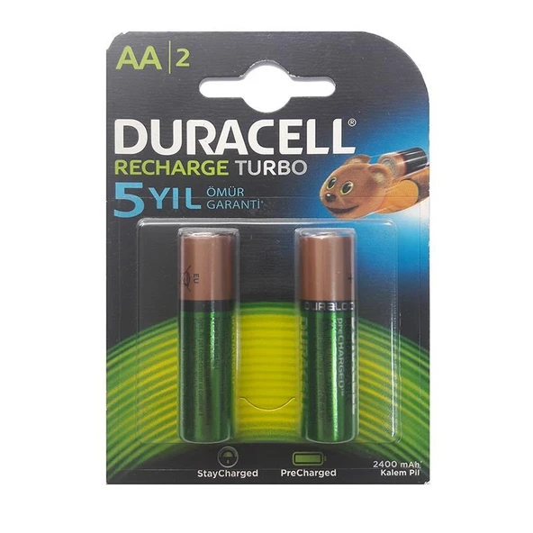Mey İthalat® Duracell Şarj Edilebilir Kalem Pil 2'Lİ AA 2500 mAh ürün görseli 1