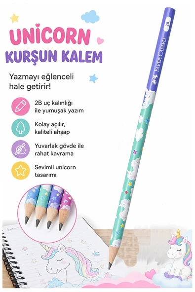 Unicorn Kurşun Kalem 1 Adet Faber Castell Yuvarlak Gövdeli Siyah Kurşun Kalem Yumuşak Yazım Kolay Tutuş Kaliteli ürün görseli 1