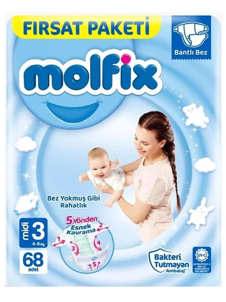 Mey İthalat®   Bebek Bezi Fırsat Paketi 3 Beden 4-9 Kg 68 Adet ürün görseli 1