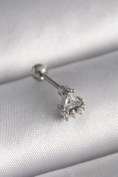 Mey İthalat® 316L Çelik Gümüş Renk Üçgen Zirkon Taşlı Tragus Piercing ürün görseli 1