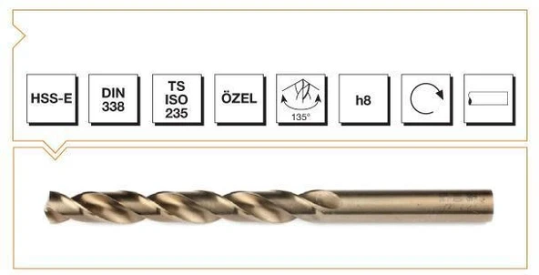 Mey İthalat® Makina Takım HSS-E Altın Seri İnox Delme Matkap Ucu 7 mm ürün görseli 1