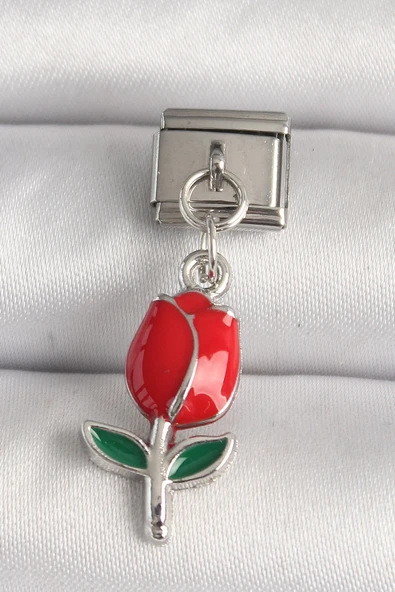 Mey İthalat® 316L Çelik Gümüş Renk Kırmızı Gül Model Nomination Charm ürün görseli 1