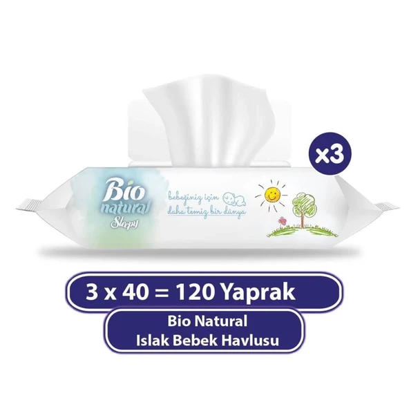 Mey İthalat®   Bio Natural Islak Havlu Mendil 3x40 120 Yaprak ürün görseli 1