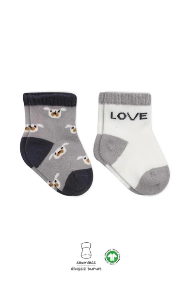 Mey İthalat®   2'Li Love Dog Penye Soket Çorap 10118 Gri ürün görseli 1