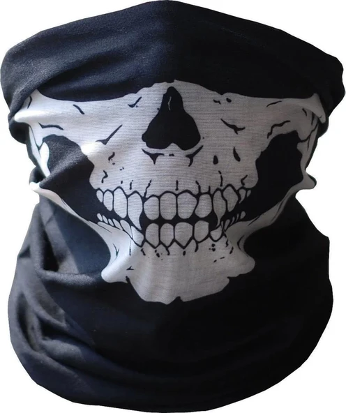 Mey İthalat®  Siyah Renk Dikişsiz Çok Fonksiyonlu Çene Kafatası Yüz Maskesi Baf Buff Bandana Boyunluk Bileklik ürün görseli 1
