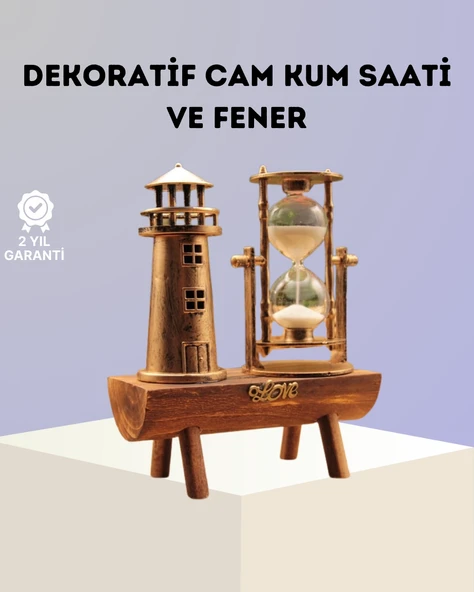 Mey İthalat® Dekoratif Ahşap Kum Saati ve Deniz Feneri Figürlü Masa Süsü – Şık ve Fonksiyonel Tasarım ürün görseli 1