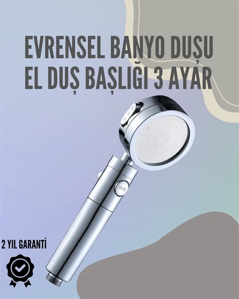 Mey İthalat® Paslanmaz Çelik Çok Fonksiyonlu El Duş Başlığı – 3 Modlu Püskürtme Seçeneği ürün görseli 1