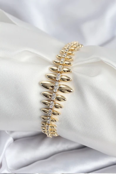 Mey İthalat® Pirinç VIP Seri Gold Renk Sıralı Damla Model Kadın Bileklik ürün görseli 1