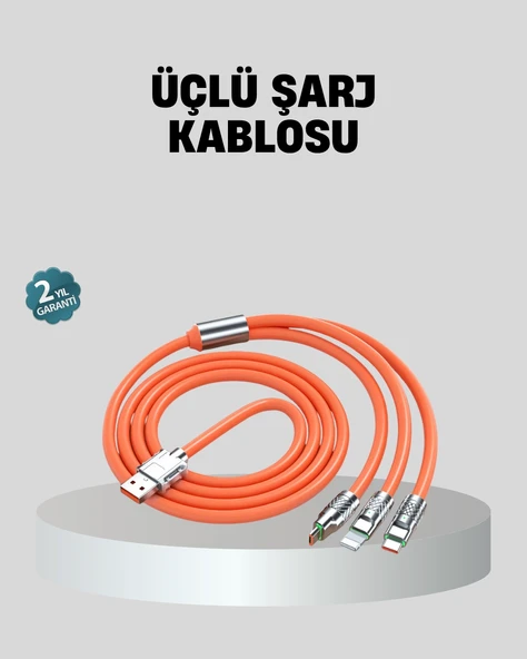 Mey İthalat® ÜÇLÜ Şarj Kablosu – Yüksek Hızlı, Dayanıklı ve Uzun Ömürlü ürün görseli 1