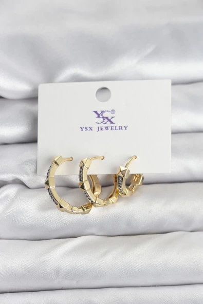 Mey İthalat® Gold Renk Zirkon Taşlı Kadın Küpe ürün görseli 1