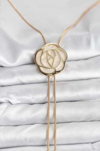 Mey İthalat® Pirinç Gold Renk Gül Model Asansörlü Kadın Kolye ürün görseli 1