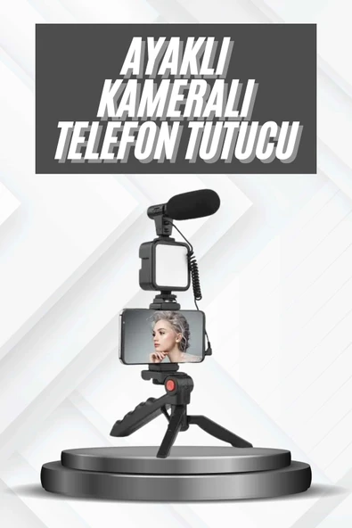 Mey İthalat® Telefon Tutucu Mikrofonlu Işıklı Youtuber Video Kayıt ürün görseli 1