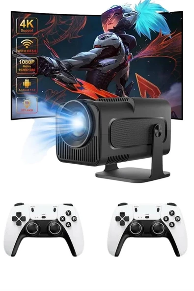 Mey İthalat® Çift Kollu Game Box Projeksiyon Cihazı Kumandalı Android Tv Dahili Hoparlör ürün görseli 1