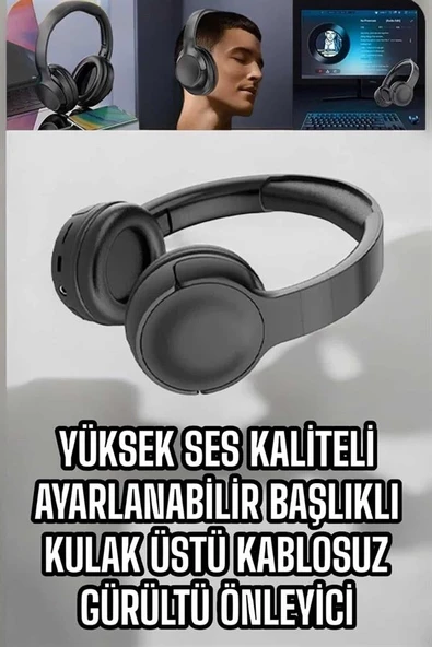 Mey İthalat® Kablosuz Bluetooth Kulaklık ANC/ENC Destekli Kulak Üstü Yüksek Ses Kaliteli ürün görseli 1