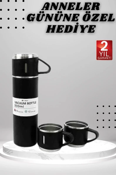 Mey İthalat® 3 Bardaklı Termos Seti Anneler Gününe Özel Hediye Taşınabilir Sızdırmaz Isı Koruyucu ürün görseli 1