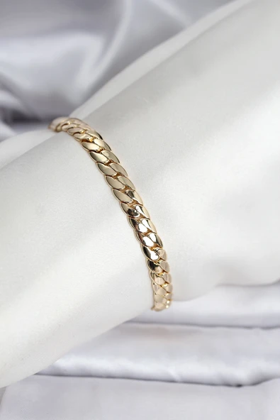 Mey İthalat® 14K Gold Renk Kaplama Ezme Zincir Model Kadın Bileklik ürün görseli 1