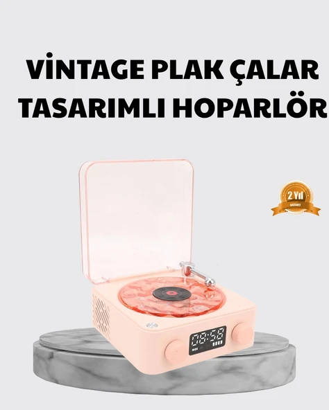 Mey İthalat® 3-ü-1 Gece Işığı Bluetooth Hoparlör ve Dijital Saat Vintage Plak Çalar Tasarımlı ürün görseli 1