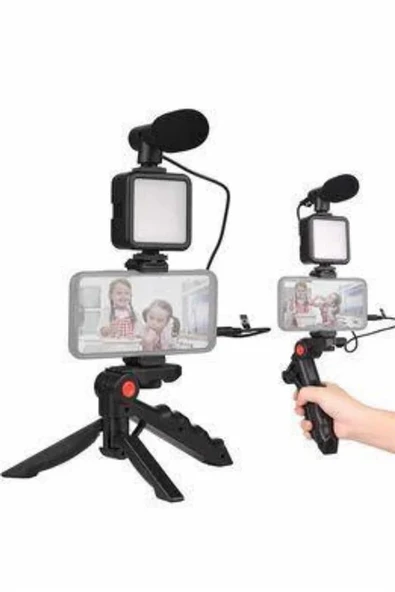 Mey İthalat® Telefon Tutucu Mini Mikrofonlu Tripod Vlog Çekim Video ürün görseli 1