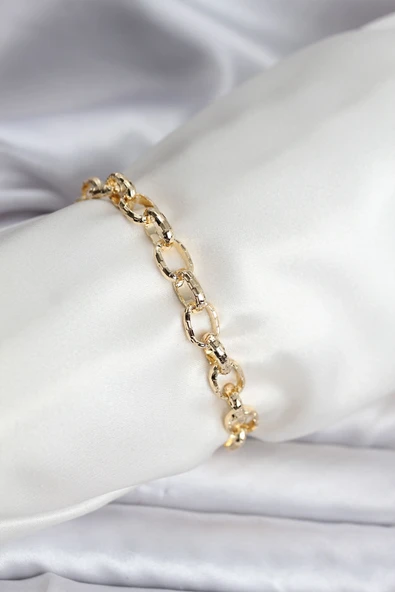Mey İthalat® 14K Gold Renk Kaplama Lazerli Zincir Model CM Kadın Bileklik ürün görseli 1
