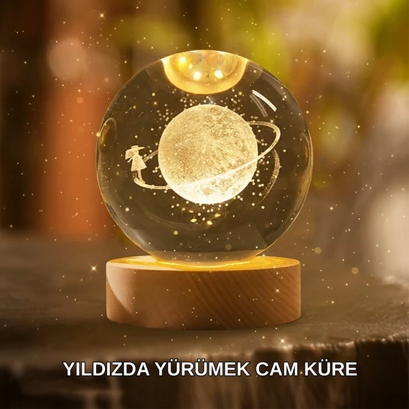 Mey İthalat® Ahşap Standlı Sarı Işıklı Dekoratif Küre Kız Figürü Tasarım ürün görseli 1