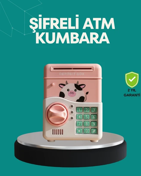 Mey İthalat® Pembe ATM Kasa Görünümlü Elektronik Şifreli Çocuk Kumbarası ürün görseli 1