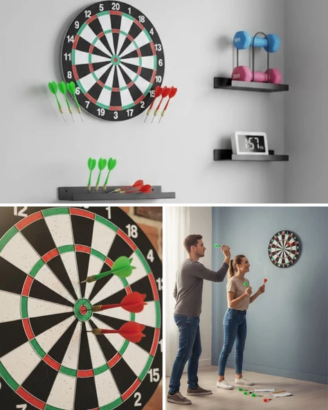 Mey İthalat® Şık Tasarımlı 15 İnç Dart Tahtası Metal Uçlu 4 Ok Seti ürün görseli 1