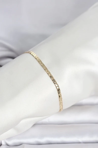 Mey İthalat® CM 14K Gold Renk Yassı Ezme Zincir Model Kadın Bileklik ürün görseli 1